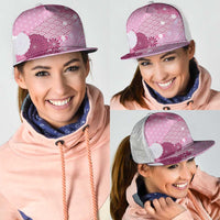 Pink Japanese Traditional Motifs Mesh Trucker Cap Palaka With Asanoha Seigaiha Sakura - Polynesian Pride