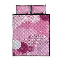 Pink Palaka Japanese Patterns Quilt Bed Set Asanoha Seigaiha Sakura Motif - Polynesian Pride