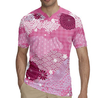 Pink Palaka Japanese Patterns Rugby Jersey Asanoha Seigaiha Sakura Motif - Polynesian Pride