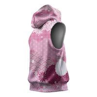 Pink Palaka Japanese Patterns Sleeveless Hoodie Asanoha Seigaiha Sakura Motif - Polynesian Pride
