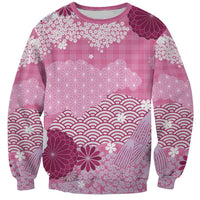 Pink Palaka Japanese Patterns Sweatshirt Asanoha Seigaiha Sakura Motif - Polynesian Pride