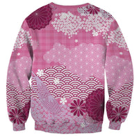 Pink Palaka Japanese Patterns Sweatshirt Asanoha Seigaiha Sakura Motif - Polynesian Pride