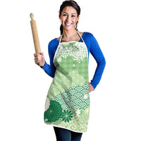 Green Palaka Japanese Patterns Apron Asanoha Seigaiha Sakura Motif - Polynesian Pride