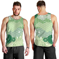 Green Palaka Japanese Patterns Men Tank Top Asanoha Seigaiha Sakura Motif - Polynesian Pride