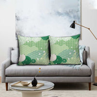 Green Palaka Japanese Patterns Pillow Cover Asanoha Seigaiha Sakura Motif LT14 - Polynesian Pride
