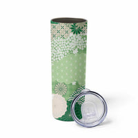 Green Palaka Japanese Patterns Skinny Tumbler Asanoha Seigaiha Sakura Motif - Polynesian Pride