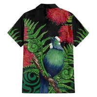 New Zealand Tui Bird Christmas Family Matching Off Shoulder Maxi Dress and Hawaiian Shirt Maori Fern Mix Pohotukawa LT14 - Polynesian Pride