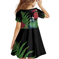 New Zealand Tui Bird Christmas Family Matching Short Sleeve Bodycon Dress and Hawaiian Shirt Maori Fern Mix Pohotukawa LT14 - Polynesian Pride