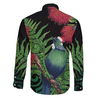 New Zealand Tui Bird Christmas Family Matching Tank Maxi Dress and Hawaiian Shirt Maori Fern Mix Pohotukawa LT14 - Polynesian Pride