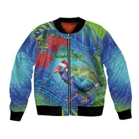 New Zealand Takahe Christmas Bomber Jacket Maori Fern Mix Pohotukawa LT14 Unisex Blue - Polynesian Pride