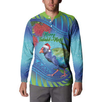 New Zealand Takahe Christmas Button Sweatshirt Maori Fern Mix Pohotukawa LT14 - Polynesian Pride