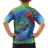 New Zealand Takahe Christmas Family Matching Off Shoulder Maxi Dress and Hawaiian Shirt Maori Fern Mix Pohotukawa LT14 - Polynesian Pride