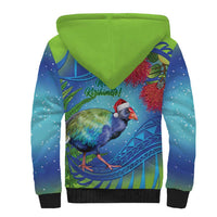 New Zealand Takahe Christmas Sherpa Hoodie Maori Fern Mix Pohotukawa