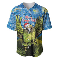 Personalised Jumping Kakapo Christmas Baseball Jersey New Zealand Fern - Starry Night Style LT14 Green - Polynesian Pride