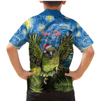 Personalised Jumping Kakapo Christmas Family Matching Mermaid Dress and Hawaiian Shirt New Zealand Fern - Starry Night Style LT14 - Polynesian Pride