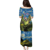 Personalised Jumping Kakapo Christmas Family Matching Puletasi and Hawaiian Shirt New Zealand Fern - Starry Night Style LT14 - Polynesian Pride