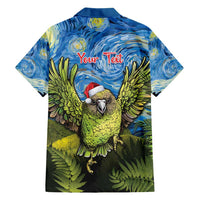 Personalised Jumping Kakapo Christmas Family Matching Short Sleeve Bodycon Dress and Hawaiian Shirt New Zealand Fern - Starry Night Style LT14 - Polynesian Pride