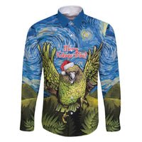 Personalised Jumping Kakapo Christmas Family Matching Summer Maxi Dress and Hawaiian Shirt New Zealand Fern - Starry Night Style LT14 Dad's Shirt - Long Sleeve Green - Polynesian Pride