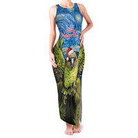 Personalised Jumping Kakapo Christmas Family Matching Tank Maxi Dress and Hawaiian Shirt New Zealand Fern - Starry Night Style LT14 Mom's Dress Green - Polynesian Pride