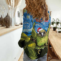 Personalised Jumping Kakapo Christmas Women Casual Shirt New Zealand Fern - Starry Night Style LT14 - Polynesian Pride