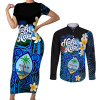 Hafa Adai Guam Couples Matching Short Sleeve Bodycon Dress and Long Sleeve Button Shirt Guahan Sea Turtle Tropical Style LT14 Blue - Polynesian Pride