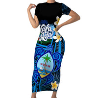 Hafa Adai Guam Family Matching Short Sleeve Bodycon Dress and Hawaiian Shirt Guahan Sea Turtle Tropical Style LT14 Mom's Dress Blue - Polynesian Pride