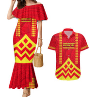 Hawaii Mauna Kea Couples Matching Mermaid Dress and Hawaiian Shirt Hawaiian Kakau Tribal Pattern LT14 Red - Polynesian Pride