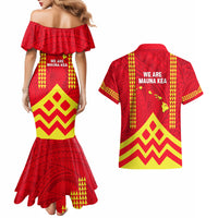 Hawaii Mauna Kea Couples Matching Mermaid Dress and Hawaiian Shirt Hawaiian Kakau Tribal Pattern LT14 - Polynesian Pride