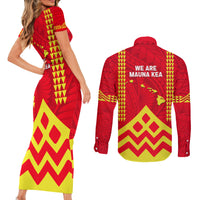 Hawaii Mauna Kea Couples Matching Short Sleeve Bodycon Dress and Long Sleeve Button Shirt Hawaiian Kakau Tribal Pattern LT14 - Polynesian Pride