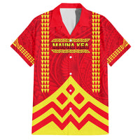 Hawaii Mauna Kea Family Matching Off Shoulder Maxi Dress and Hawaiian Shirt Hawaiian Kakau Tribal Pattern LT14 Dad's Shirt - Short Sleeve Red - Polynesian Pride