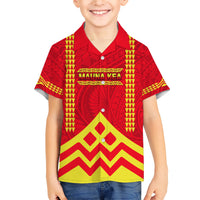 Hawaii Mauna Kea Family Matching Short Sleeve Bodycon Dress and Hawaiian Shirt Hawaiian Kakau Tribal Pattern LT14 Son's Shirt Red - Polynesian Pride