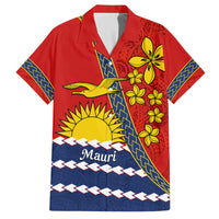 Personalised Mauri Kiribati Family Matching Puletasi and Hawaiian Shirt Polynesian Ribaberiki Flag Style Mix Plumeria LT14 Dad's Shirt - Short Sleeve Red - Polynesian Pride