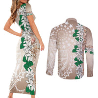 Cook Islands Tiare Maori With Conch Shell Couples Matching Short Sleeve Bodycon Dress and Long Sleeve Button Shirt 2025 Pasifika Polynesian Tattoo LT14 - Polynesian Pride