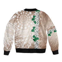 Cook Islands Tiare Maori With Conch Shell Sleeve Zip Bomber Jacket 2025 Pasifika Polynesian Tattoo