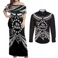 Kia Orana Cook Islands Couples Matching Off Shoulder Maxi Dress and Long Sleeve Button Shirt 2025 Pasifika Polynesian Turtle Black Color LT14 Black - Polynesian Pride