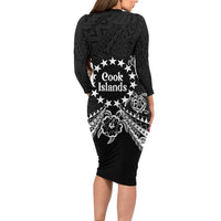 Kia Orana Cook Islands Family Matching Long Sleeve Bodycon Dress and Hawaiian Shirt 2025 Pasifika Polynesian Turtle Black Color LT14 - Polynesian Pride