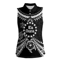 Kia Orana Cook Islands Women Sleeveless Polo Shirt 2025 Pasifika Polynesian Turtle Black Color LT14 Female Black - Polynesian Pride