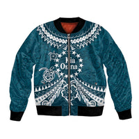 Kia Orana Cook Islands Bomber Jacket Polynesian Turtle Crowberry Blue Color
