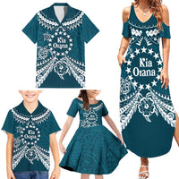 Kia Orana Cook Islands Family Matching Summer Maxi Dress and Hawaiian Shirt Polynesian Turtle Crowberry Blue Color LT14 - Polynesian Pride