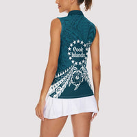 Kia Orana Cook Islands Women Sleeveless Polo Shirt Polynesian Turtle Crowberry Blue Color LT14 - Polynesian Pride