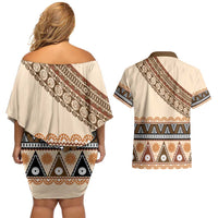 Bula Fiji Couples Matching Off Shoulder Short Dress and Hawaiian Shirt 2025 Pasifika Traditional Fijian Masi