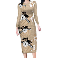 Bula Fiji Iri Buli Family Matching Long Sleeve Bodycon Dress and Hawaiian Shirt Woven Fan With Fijian Tapa