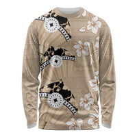 Bula Fiji Iri Buli Long Sleeve Shirt Woven Fan With Fijian Tapa LT14 Unisex Beige - Polynesian Pride