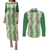 Ia Orana Tahiti Tiare Maori Seamless Style Couples Matching Puletasi and Long Sleeve Button Shirt LT14 Green - Polynesian Pride