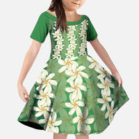 Ia Orana Tahiti Tiare Maori Seamless Style Family Matching Puletasi and Hawaiian Shirt LT14 Daughter's Dress Green - Polynesian Pride