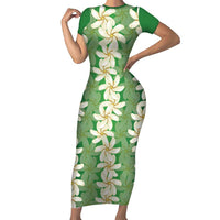 Ia Orana Tahiti Tiare Maori Seamless Style Family Matching Short Sleeve Bodycon Dress and Hawaiian Shirt LT14 Mom's Dress Green - Polynesian Pride