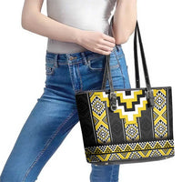 Yellow Taniko Aotearoa Leather Tote Bag Niho Taniwha Mix Poutama LT14 - Polynesian Pride