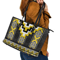 Yellow Taniko Aotearoa Leather Tote Bag Niho Taniwha Mix Poutama LT14 - Polynesian Pride