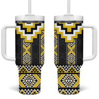 Yellow Taniko Aotearoa Tumbler With Handle Niho Taniwha Mix Poutama LT14 One Size: 40 oz Yellow - Polynesian Pride