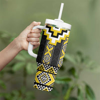 Yellow Taniko Aotearoa Tumbler With Handle Niho Taniwha Mix Poutama LT14 - Polynesian Pride